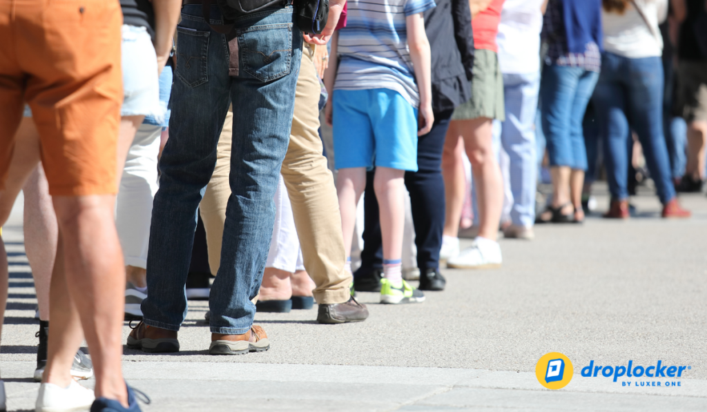 Guests waiting in line to enter an event
